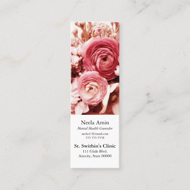 Minitarjeta De Visita Marcador de flores rosadas pasteles (Anverso)
