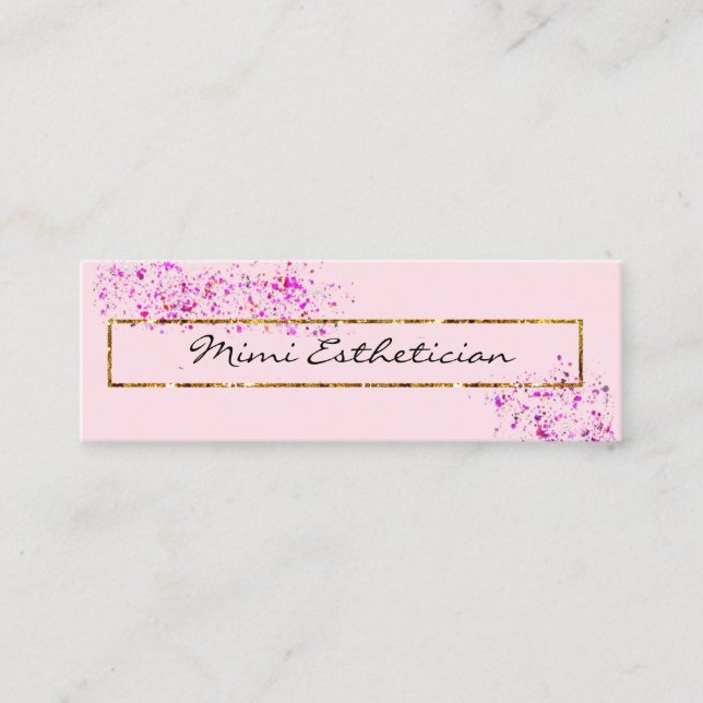 Minitarjeta De Visita Marco dorado rosado Confetti Belleza profesional (Anverso)