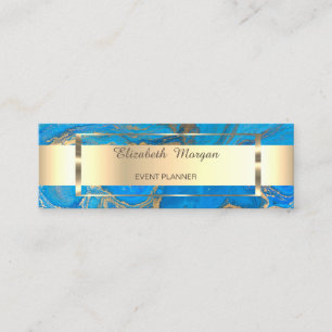 Minitarjeta De Visita Marco elegante de banda de oro de moda, mármol azu