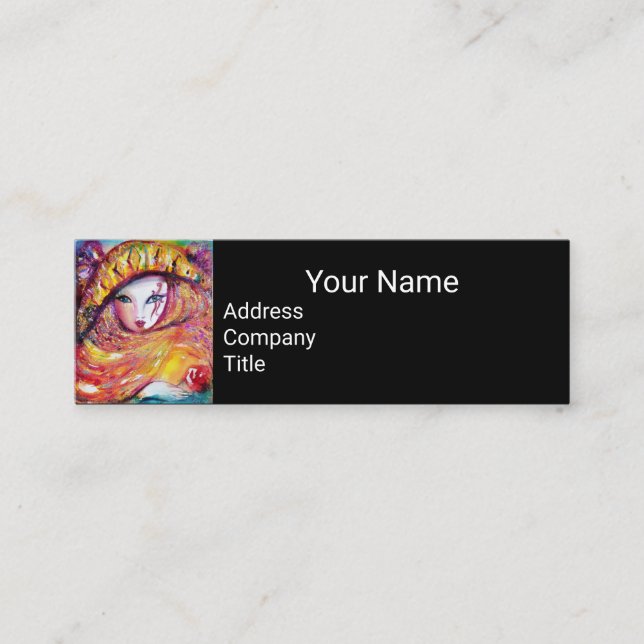 Minitarjeta De Visita MÁSCARA EN AMARILLO CON ROSA ROJA BONITA Artista (Anverso)