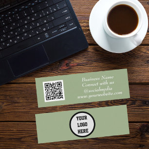 Minitarjeta De Visita Media social QR Código escaneado Sage Green Modern