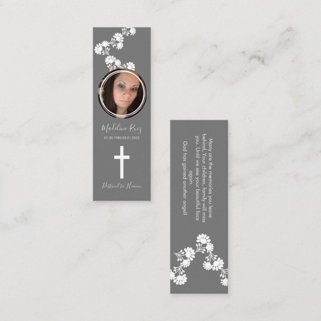 Minitarjeta De Visita Memorial Funeral Cross Photo Floral Motif Bookmark (Anverso / Reverso)