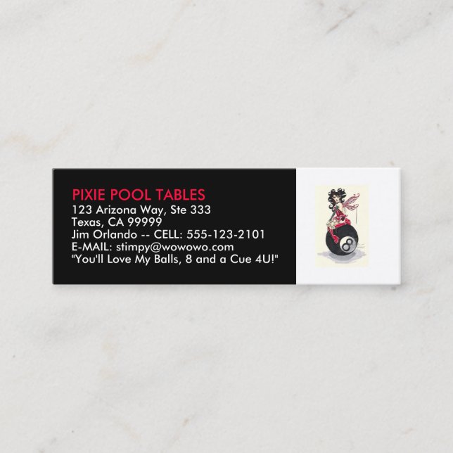 MINITARJETA DE VISITA MESAS DE BILLAR Y BILLARES - PLANTILLA DE LA (Anverso)