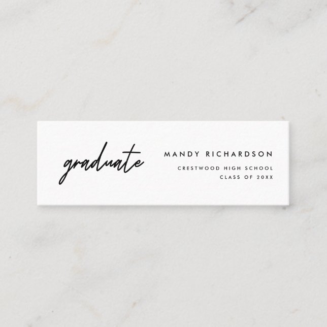 Minitarjeta De Visita Minimal Black & White Graduation Name Card Insert (Anverso)