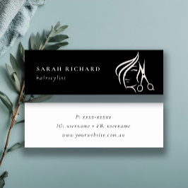 Minitarjeta De Visita Mínimo Hairstylist Black & White Hair Scissor