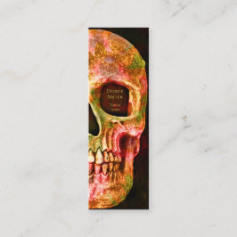 Minitarjeta De Visita Mitad de cráneo gótica frente a tatuaje verde rojo