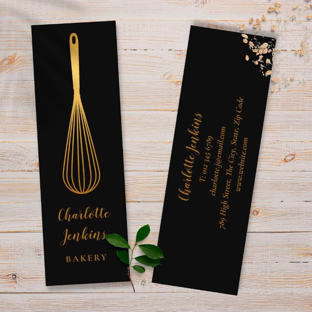 Minitarjeta De Visita Moda Black Gold Whisk Patisserie Chef (Subido por el creador)