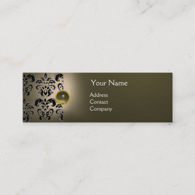 Minitarjeta De Visita MODA DAMASK GEM MONOGRAM gris (Anverso)