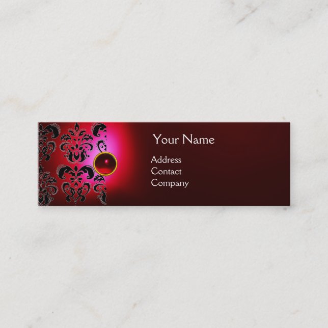 Minitarjeta De Visita MODA DAMASK GEM MONOGRAM rojo (Anverso)