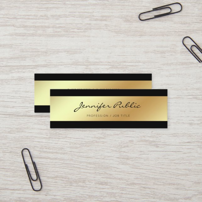 Minitarjeta De Visita Moda de oro negro elegante profesional (Anverso/Reverso In Situ)