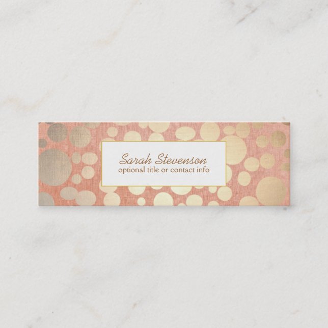 Minitarjeta De Visita Moda Faux Gold Leaf Círculos Lino Rosa (Anverso)