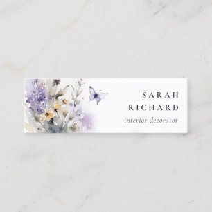 Minitarjeta De Visita Moda Lilac Morado Flor silvestre Mariposa acuarela