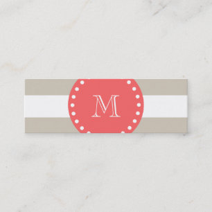 Minitarjeta De Visita Modelo blanco beige de las rayas, monograma