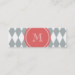 Minitarjeta De Visita Modelo del Harlequin del blanco gris, monograma