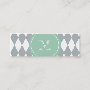 Minitarjeta De Visita Modelo del Harlequin del blanco gris, monograma de