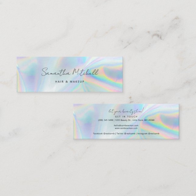 Minitarjeta De Visita Modern Beautician Makeup Stylist Holographic (Anverso / Reverso)