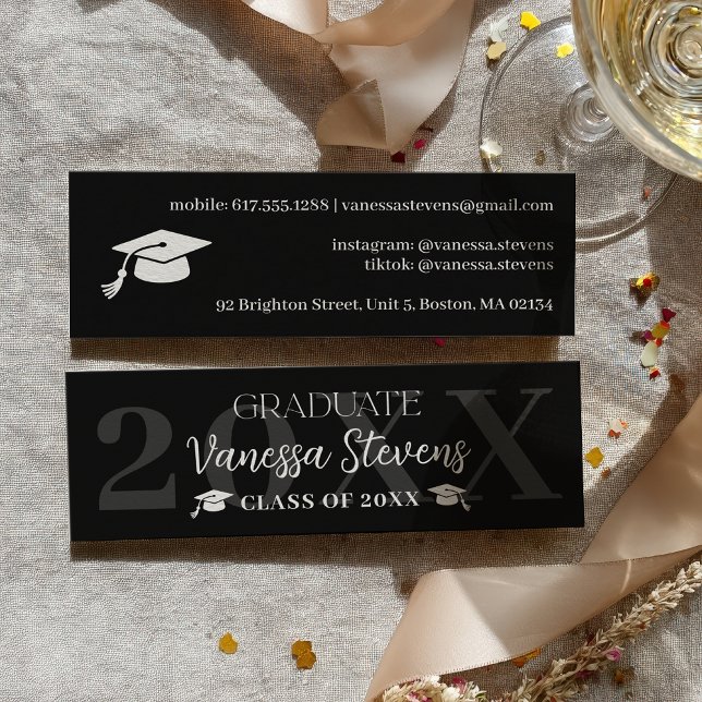 Minitarjeta De Visita Modern Casual white black name card graduation (Modern Casual white black name card graduation)