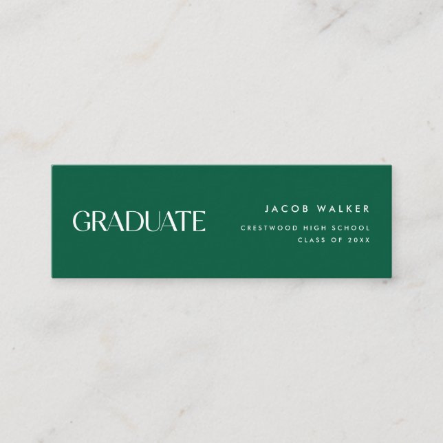 Minitarjeta De Visita Modern Dark Green Striped Graduation Name Card (Anverso)