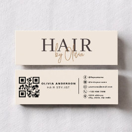 Minitarjeta De Visita Modern Neutral Beige QR Code Hair Stylist