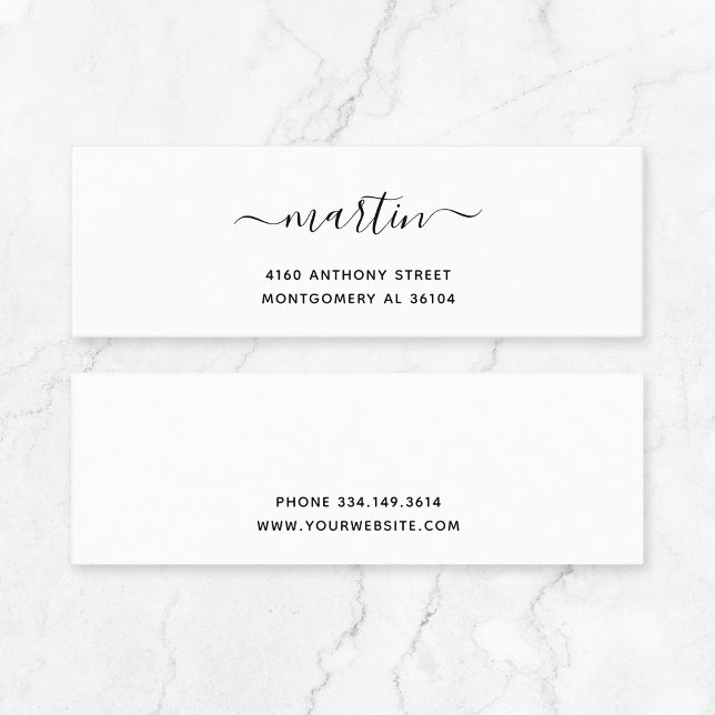 Minitarjeta De Visita Modern Nombre escrito a mano y dirección de devolu (Timeless quiet luxury typography mini business card - modern minimalist small business stationary.)