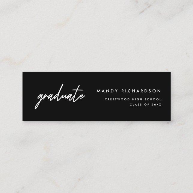 Minitarjeta De Visita Modern Script Black Graduation Name Card Insert (Anverso)