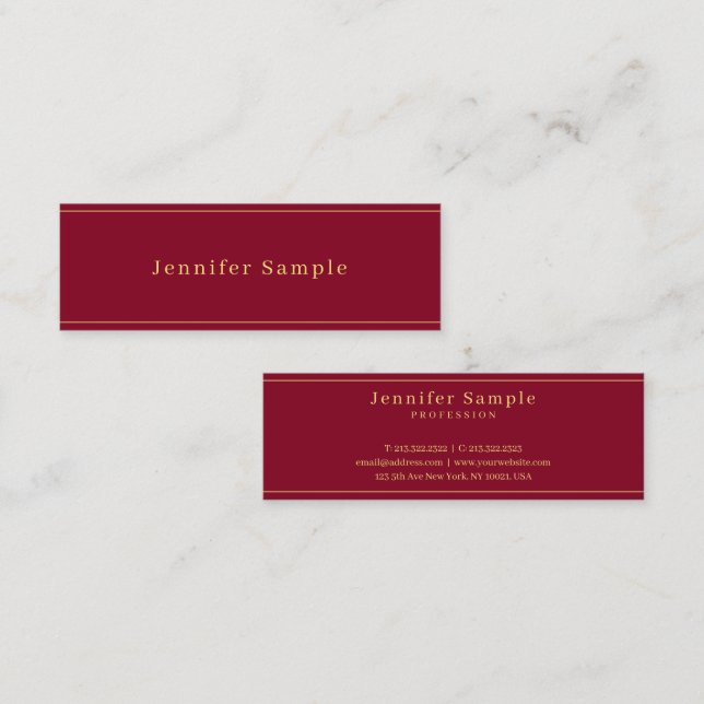 Minitarjeta De Visita Modern Simple Template Burgundy Red Gold Text (Anverso / Reverso)