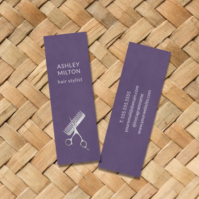 Minitarjeta De Visita Moderna y elegante tijera púrpura Comb Hair Stylis (Subido por el creador)