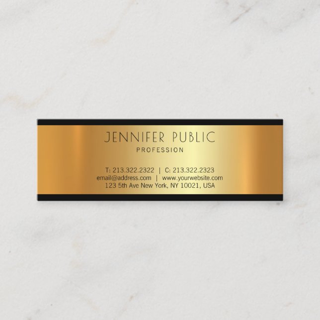 Minitarjeta De Visita Moderna y profesional Gold Elegante Llanura Glamor (Anverso)