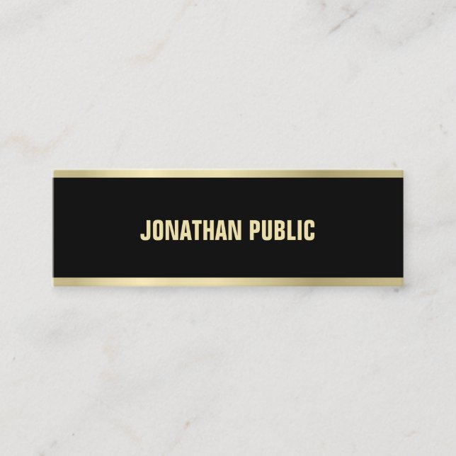 Minitarjeta De Visita Moderno Black Gold Text Elegant Simple Plain Luxur (Anverso)