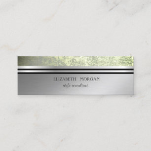Minitarjeta De Visita Moderno Elegante Profesional Raya de Plata Verde