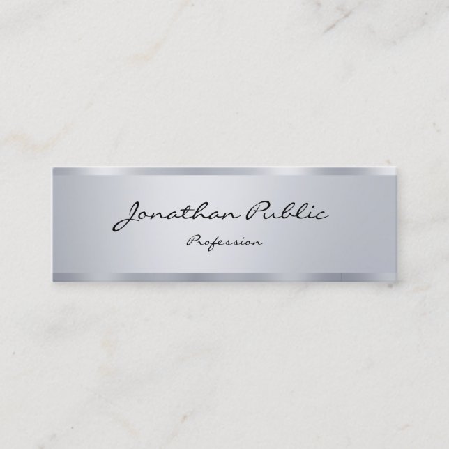Minitarjeta De Visita Moderno estilo elegante manuscrito plateado (Anverso)