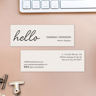 Minitarjeta De Visita Moderno Minimalista Elegante Hola Beige Personaliz
