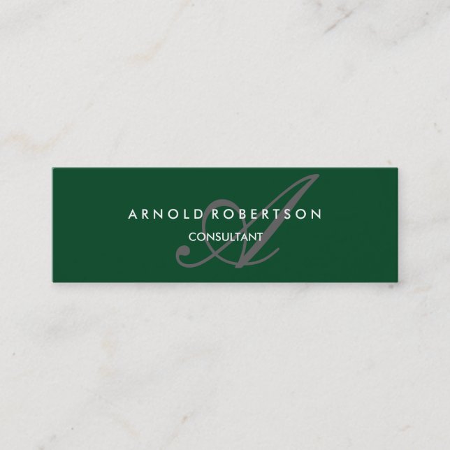 Minitarjeta De Visita Moderno Monograma delgado trendy Bosque Gris verde (Anverso)