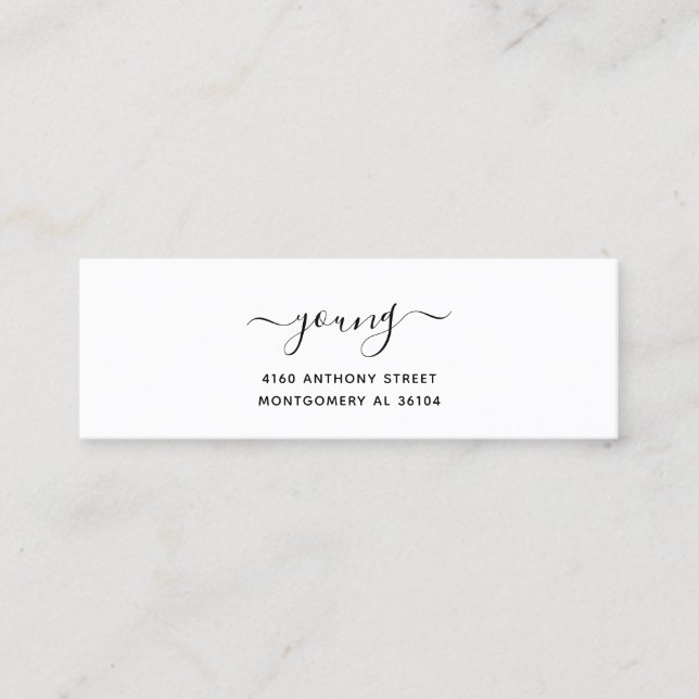 Minitarjeta De Visita Moderno Nombre escrito a mano y dirección de devol (Anverso)