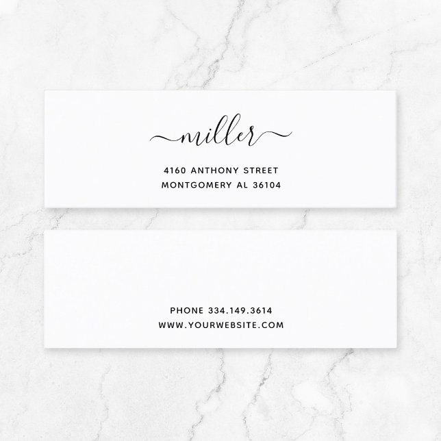 Minitarjeta De Visita Moderno Nombre escrito a mano y dirección de devol (Timeless Quiet Luxury Calligraphy Small Business Essential - Timeless Typography Mini Business Card.)