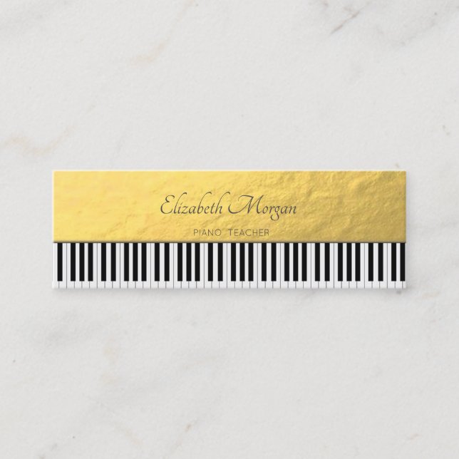 Minitarjeta De Visita Moderno, Oro, Claves De Piano, Maestro De Música (Anverso)