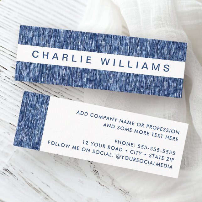 Minitarjeta De Visita Moderno patrón de denim azul profesional (Modern blue denim pattern professional mini business card)