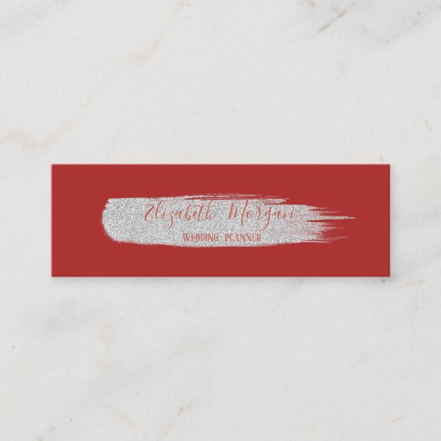 Minitarjeta De Visita Moderno, sencillo, plateado, Purpurina de pincel,  (Anverso)