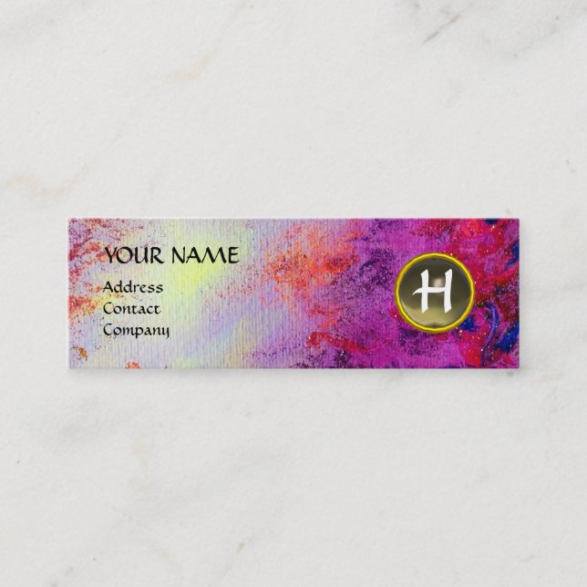 Minitarjeta De Visita MON MONOGRAM fuchsia brillante gris púrpura (Anverso)