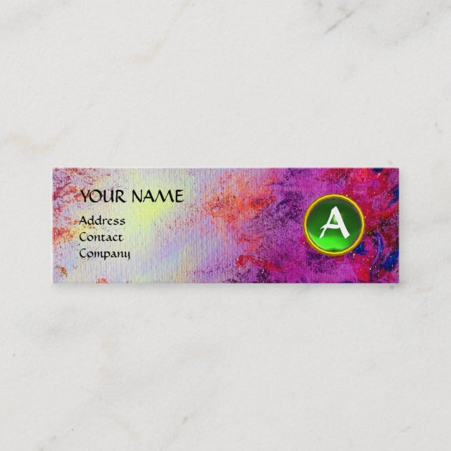 Minitarjeta De Visita MON MONOGRAM fuchsia brillante verde púrpura (Anverso)