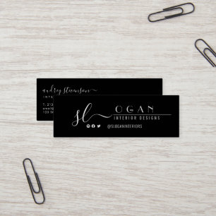 Minitarjeta De Visita Monograma de Moda profesional negro y blanco peque