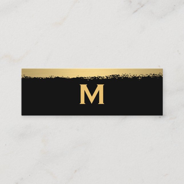 Minitarjeta De Visita Monograma de moda sobre cepillado negro/dorado (Anverso)