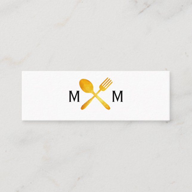 Minitarjeta De Visita Monograma de utensilios de cocina Gold Luxe (Anverso)