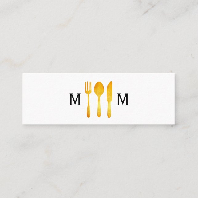 Minitarjeta De Visita Monograma de utensilios de cocina Gold Luxe (Anverso)