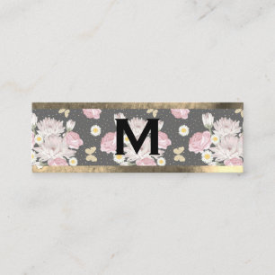 Minitarjeta De Visita Monograma Oro   Flores Rosas