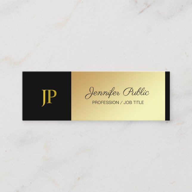 Minitarjeta De Visita Monogramed Black and Gold Plain Luxury Creative (Anverso)