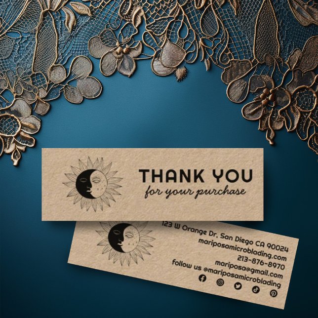 Minitarjeta De Visita Moon & Sun Elegant Customer Gracias Kraft (Kraft mini thank you for your order business cards to include with customer orders. Social icons sun)