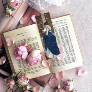 Minitarjeta De Visita Mujer Victoriana Elegante Leyendo en la Biblioteca