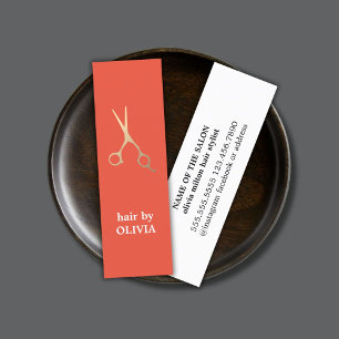 Minitarjeta De Visita Naranja minimalista Red Faux Gold Scissors Hair