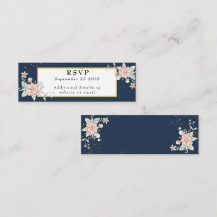 Minitarjeta De Visita Navy Blue Rubor Boda rosa RSVP